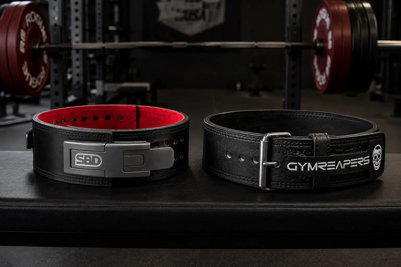 Lever and prong powerlifting belts compared side by side