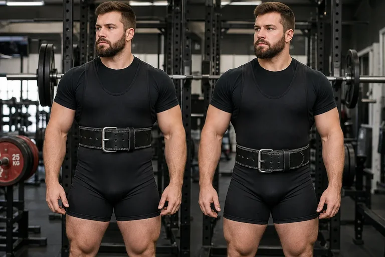 Powerlifters demonstrating high and low powerlifting belt placement