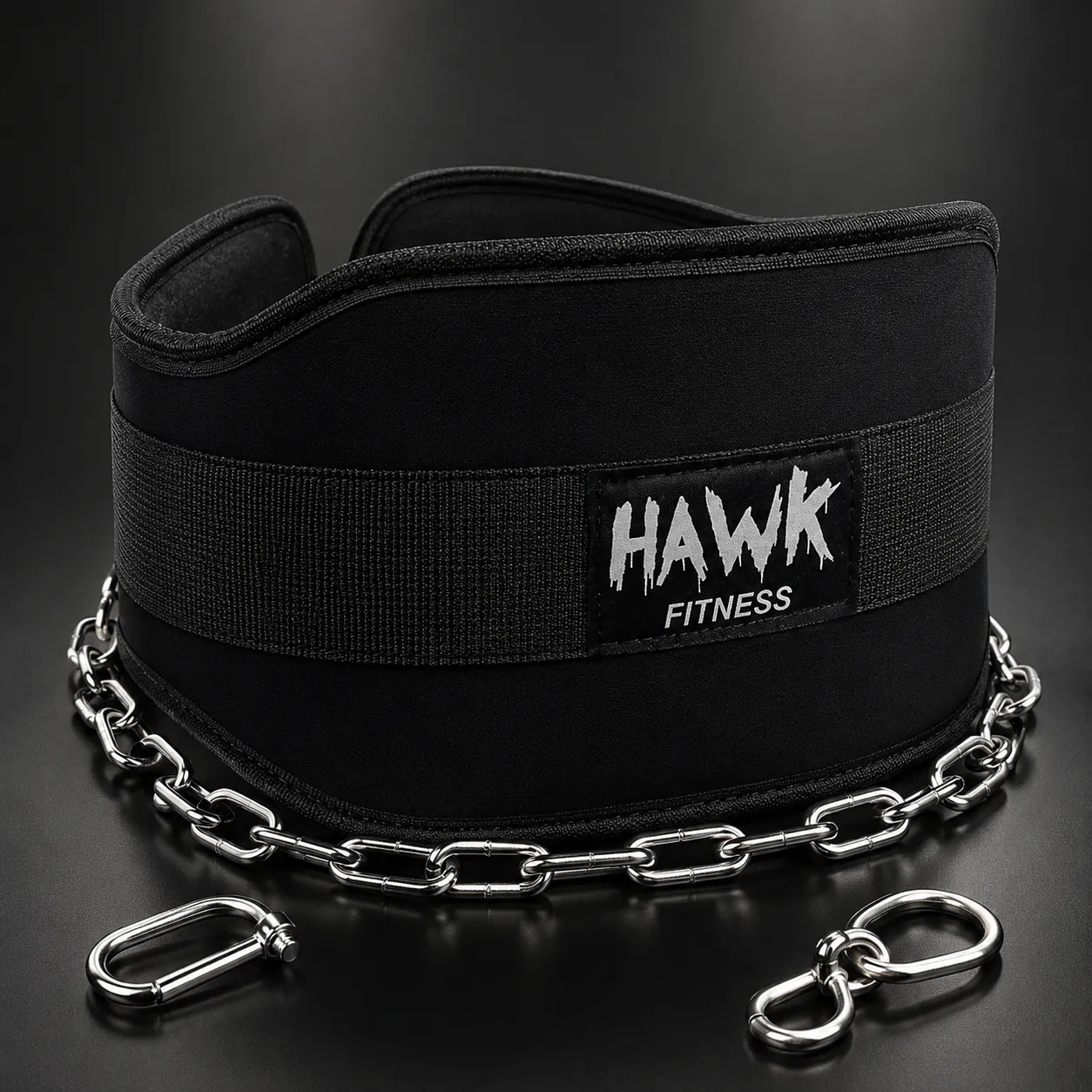 Hawk Sports dip belt with steel chain and carabiners